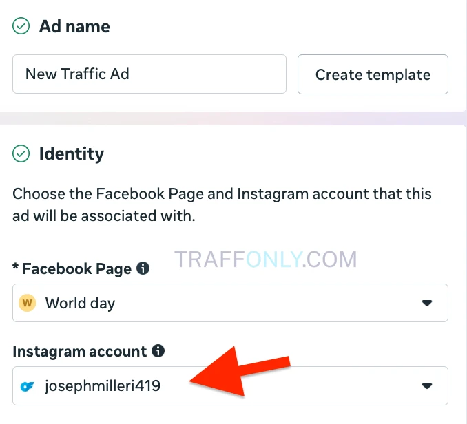 Выбор фанпейджа в Facebook ads для OnlyFans