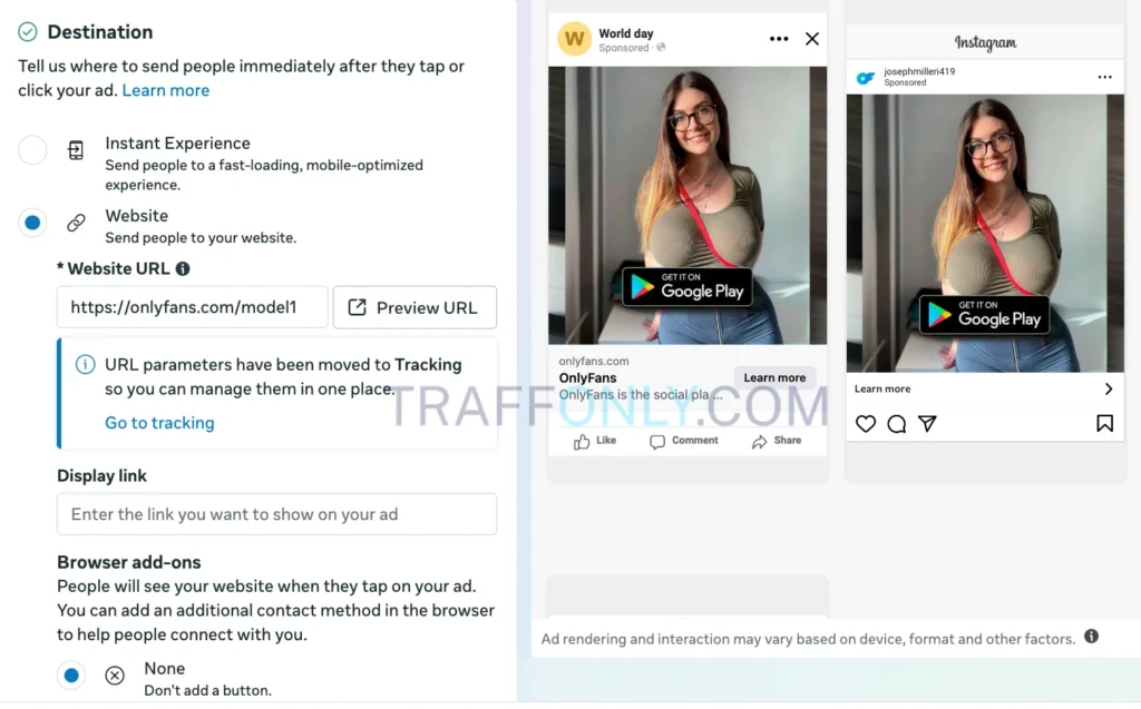 Пример креатива в фейсбук для рекламы онлифанс 