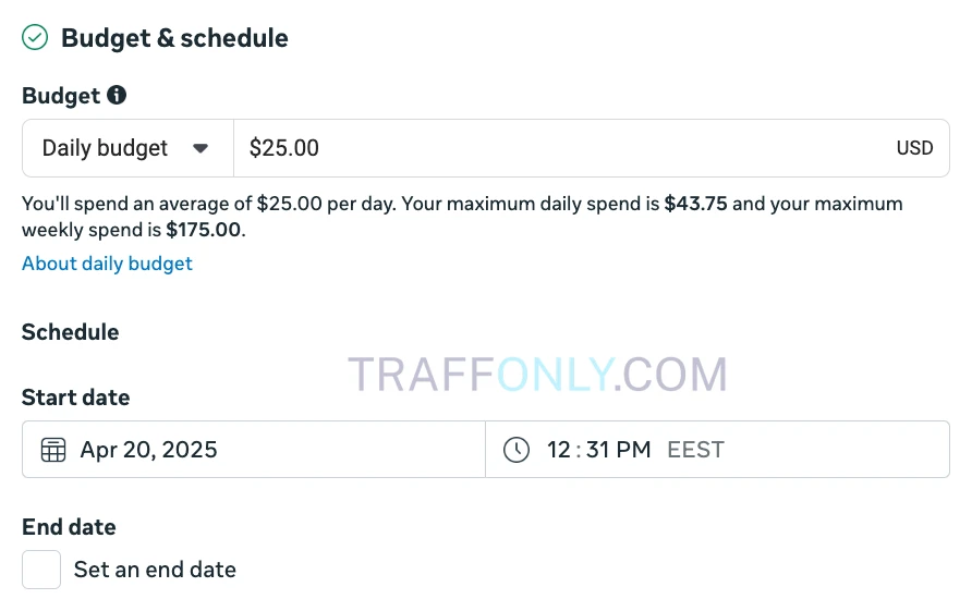 Настройка дневного бюджета в фейсбук адс