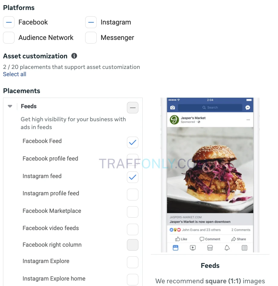 Настройка плейсментов в Facebook Ads для OnlyFans