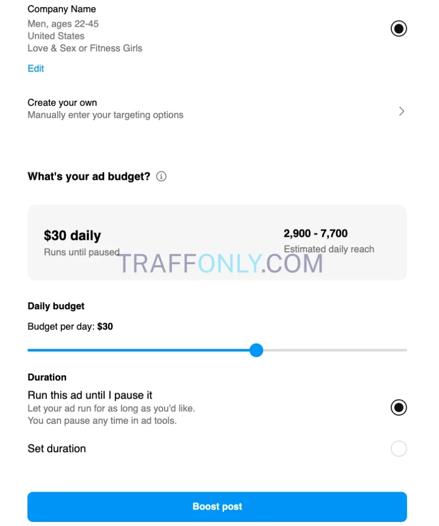 настройка аудитории для перелива на онлифанс