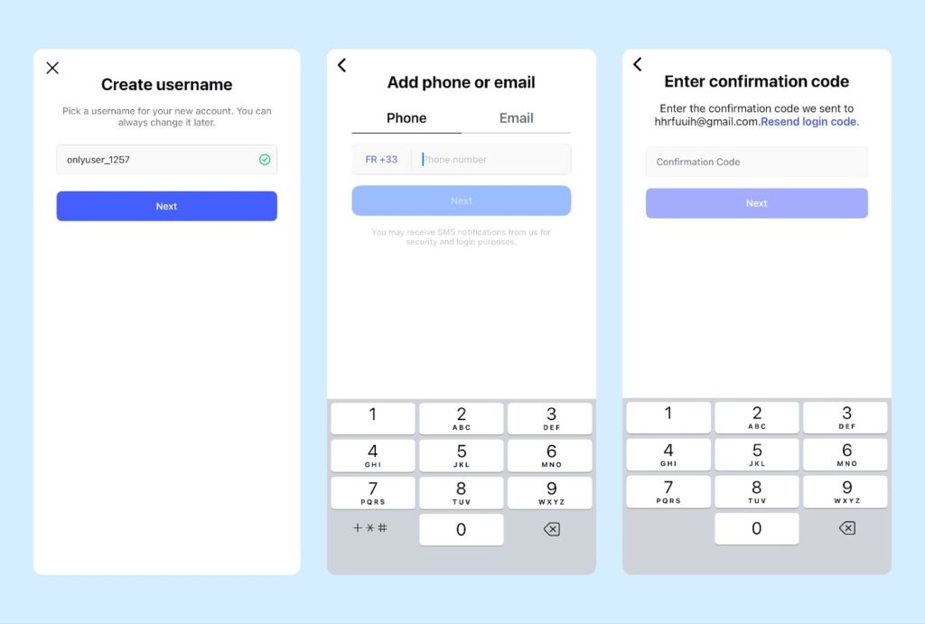 Setting up a new account Instagram